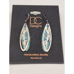 DC Designs‎ Handcrafted Abstract Nature Giclee Print Dangle Earrings Blue Silver